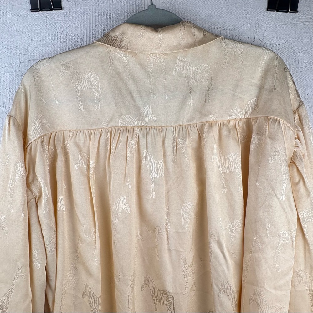 NWT River Island Cream Satin Giraffe Print Button-Up Blouse Balloon Sleeves Sz 6 - Picture 11 of 12